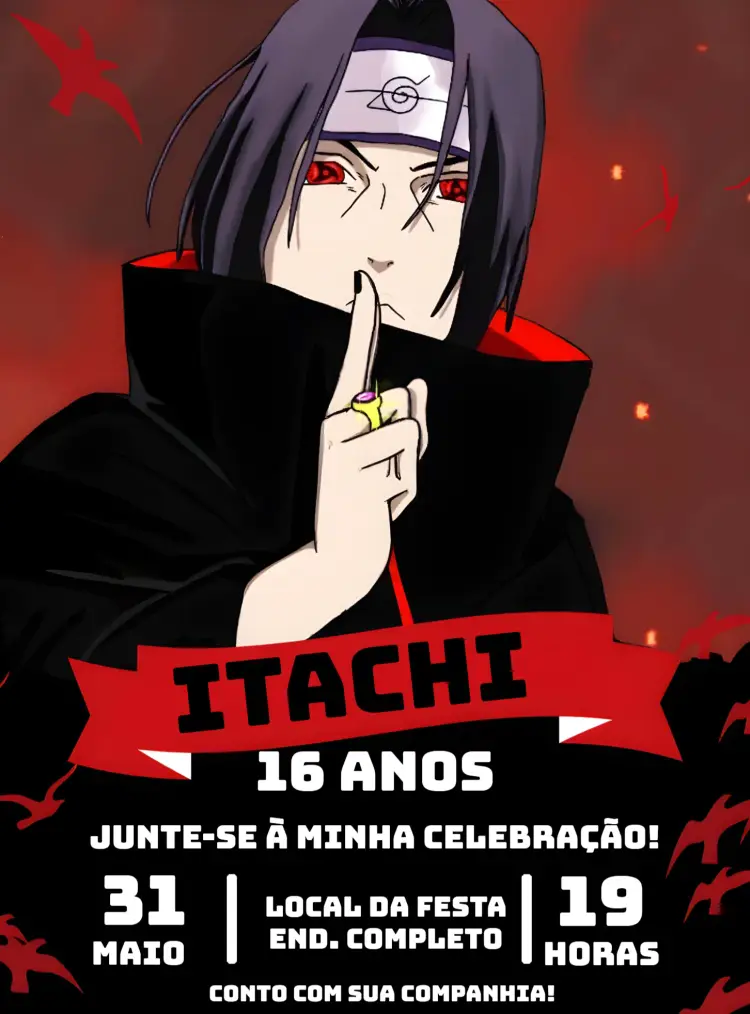 Convite Itachi Akatsuki Sharingan
