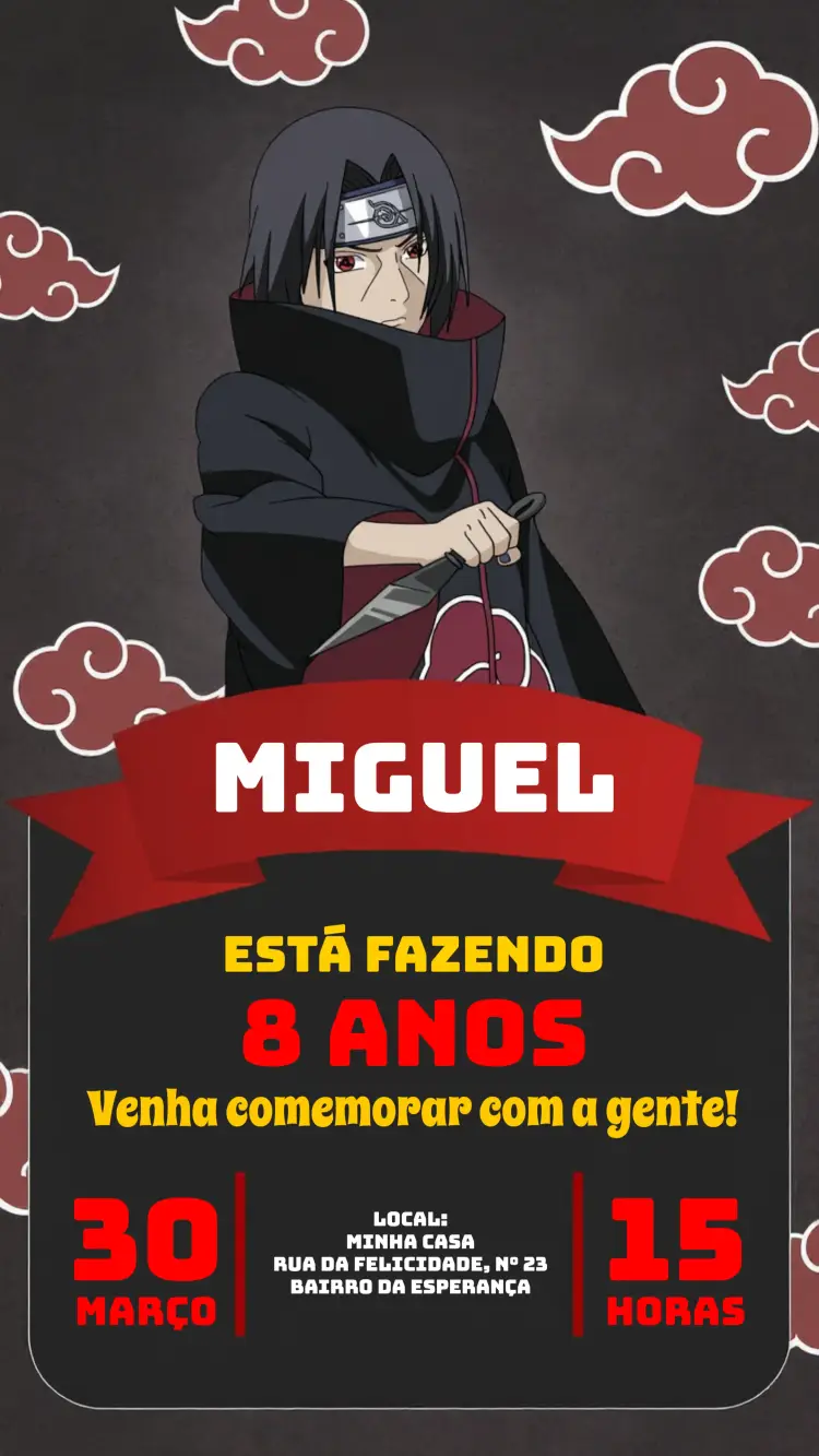 Convite Itachi Naruto Preto