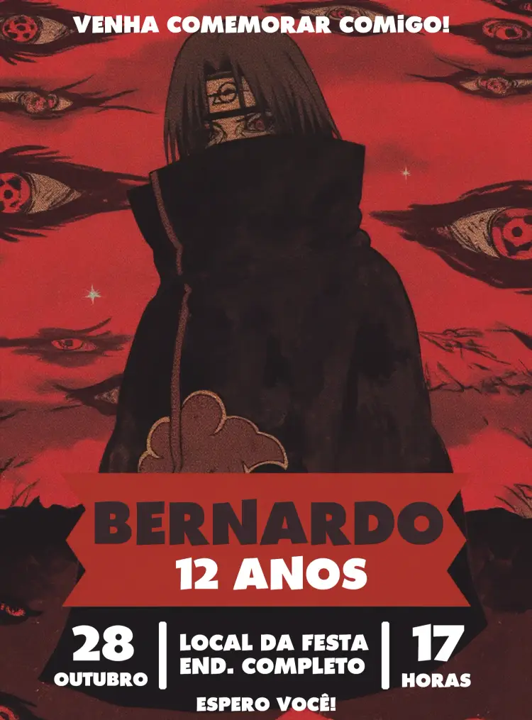 Convite Itachi Uchiha Naruto Desenho