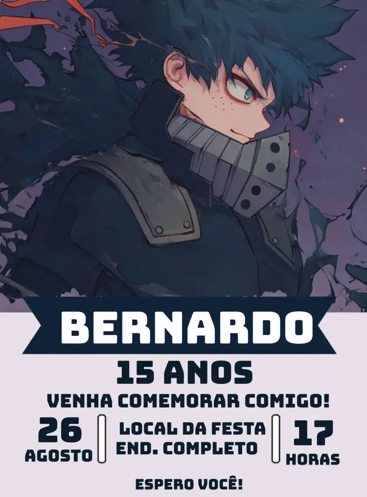 Convite Izuka My Hero Academia Anime