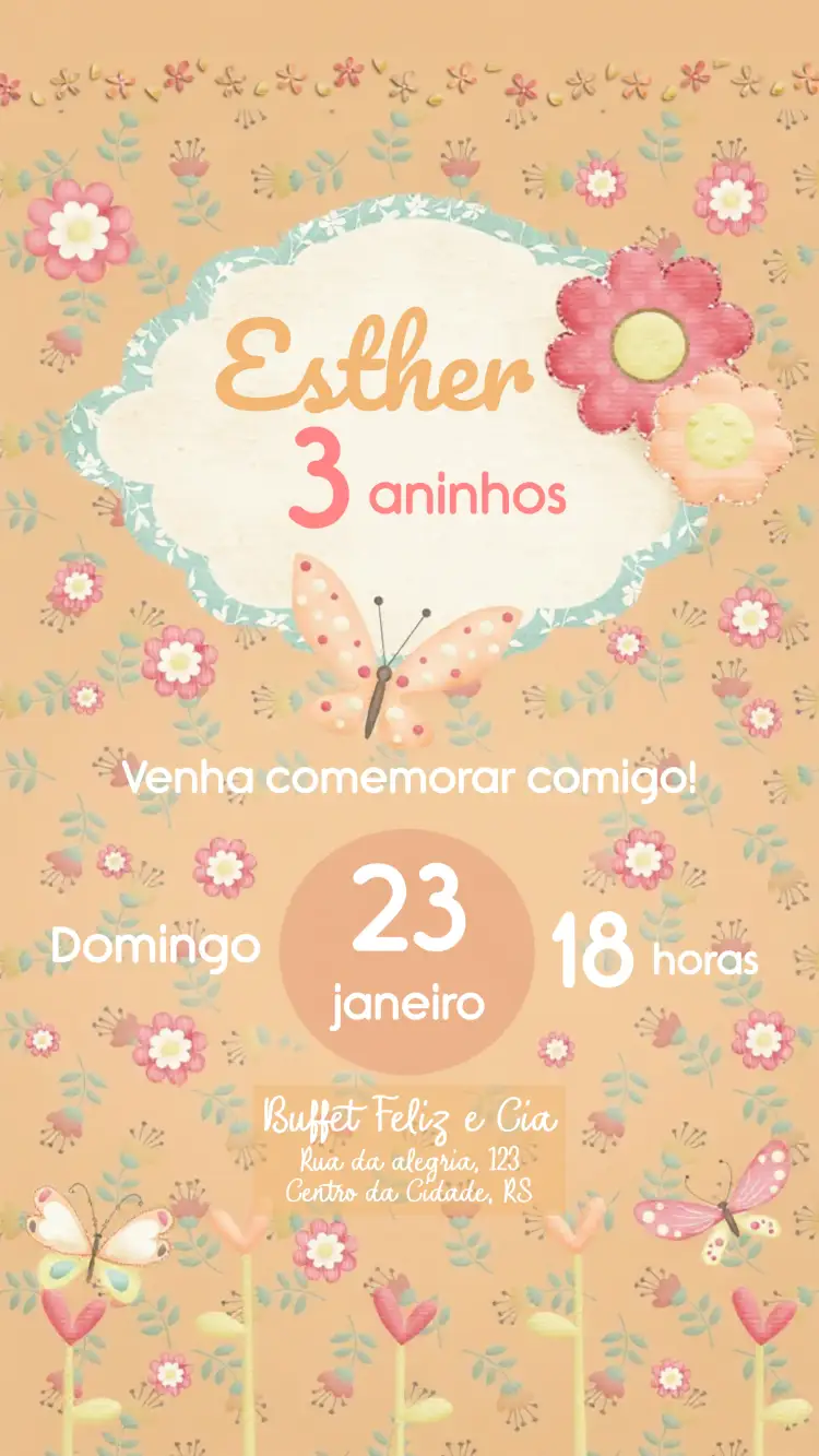 Convite Jardim Das Borboletas Colorido – tema Datas Comemorativas floral, colorido, aquarela, infantil, natureza, divertido