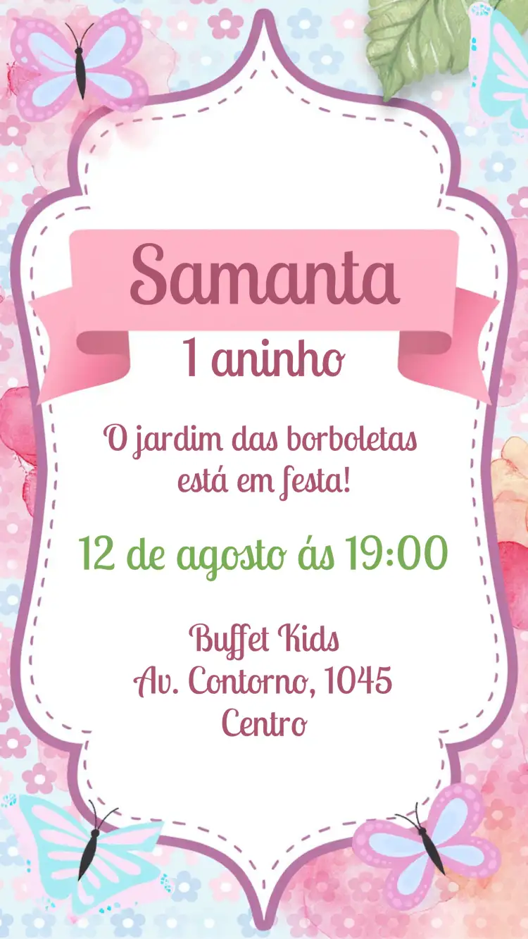 Convite Jardim Das Borboletas Colorido – tema Datas Comemorativas colorido, floral, alegre, vibrante, natural, infantil