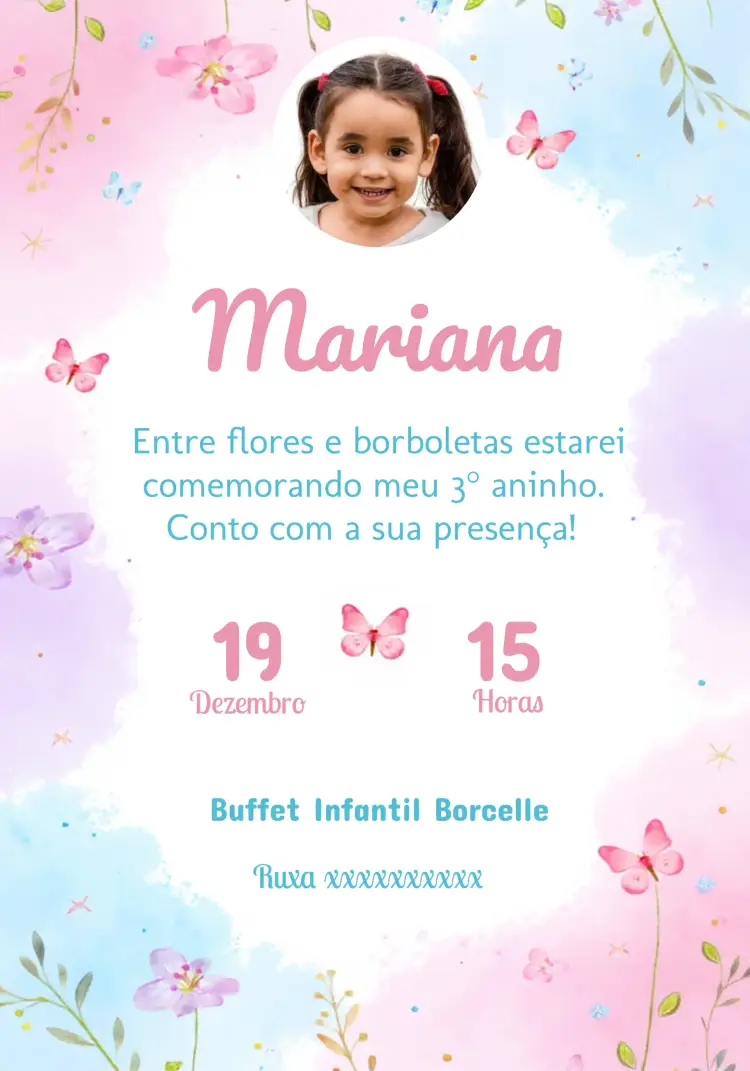 Convite Jardim Das Borboletas Com Foto Menina