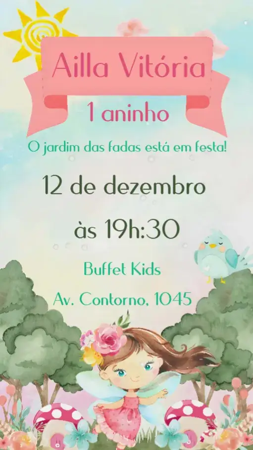 Convite Jardim das Fadas – tema Aniversário Infantil mágico, colorido, floral, fantasia, lúdico, divertido
