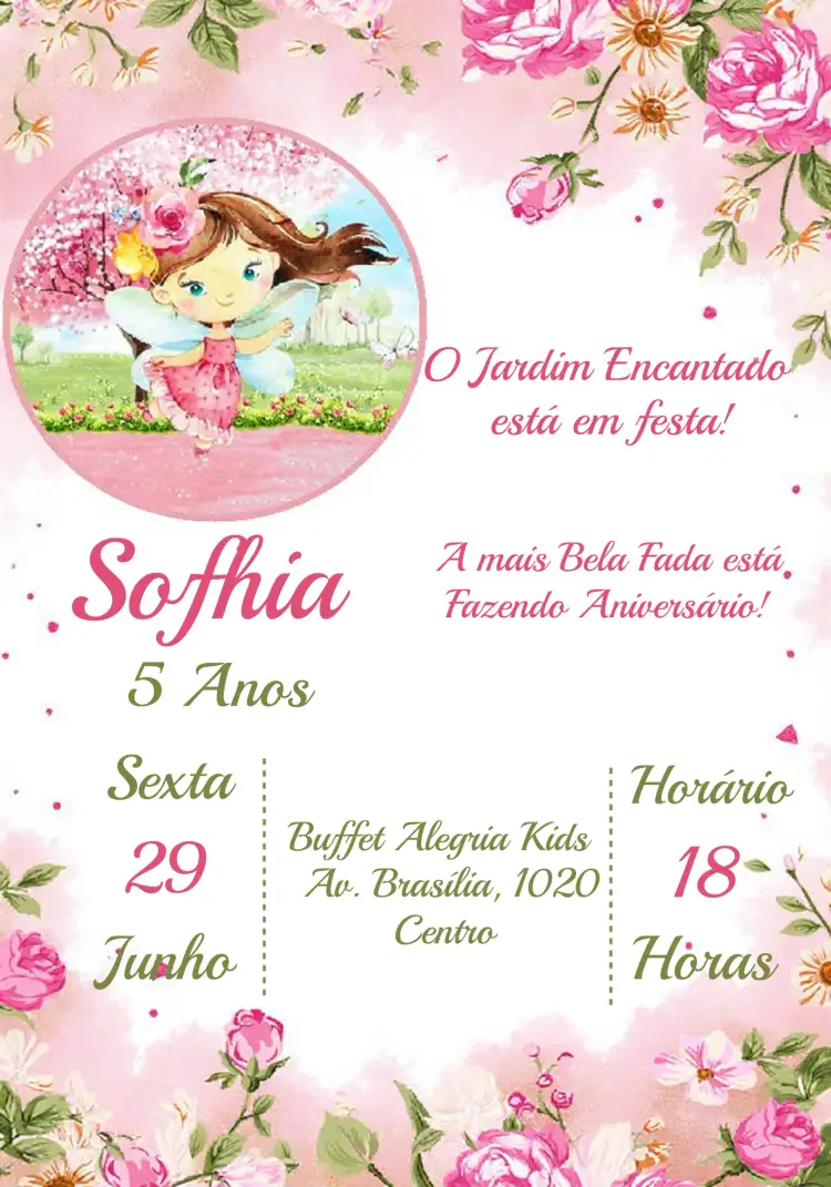Convite Jardim Das Fadas Rosa