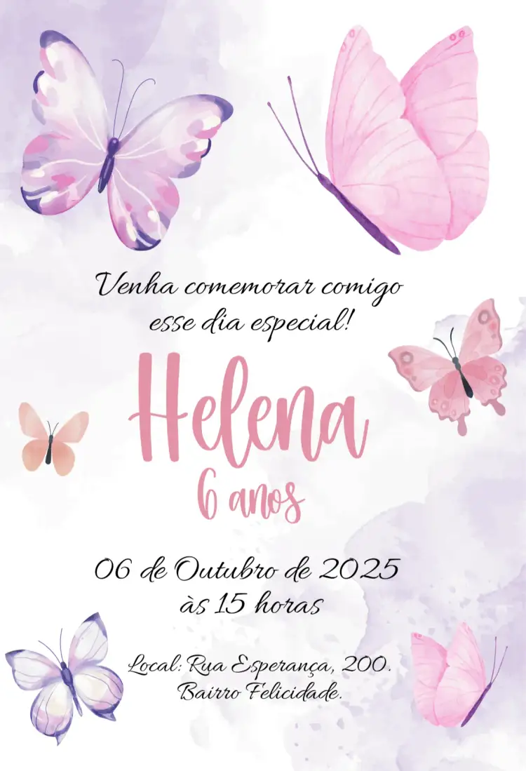Convite Jardim de borboletas – tema Aniversário Infantil floral, delicado, rosa, encantado, mágico, infantil