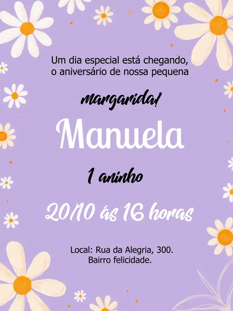 Convite Jardim De Margaridas Lilás Menina