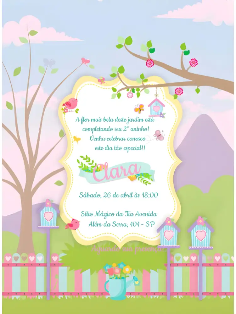 Convite Jardim Encantado Arte – tema Mais pesquisados jardim, rosa, floral, delicado, fantasia, colorido
