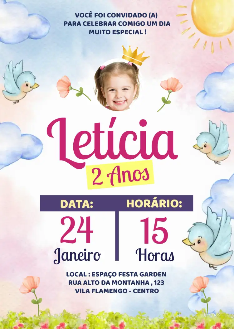Convite Jardim Encantado Com Foto Infantil