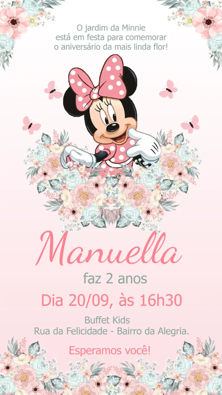 Convite Jardim Encantado Da Minnie Mouse Floral