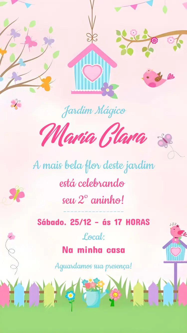 Convite Jardim Encantado Rosa – tema Mais pesquisados floral, romântico, delicado, colorido, natureza, vintage