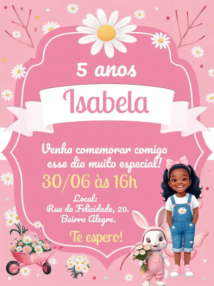 Convite Jardim Margaridas Pascoa – tema Mais pesquisados floral, colorido, lúdico, primavera, alegre