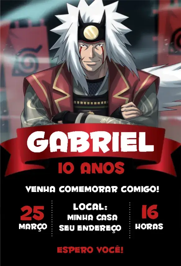 Convite Jiraiya 2 – tema Aniversário Infantil anime, personagem