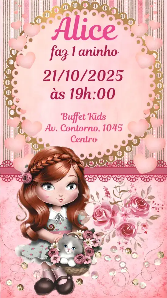 Convite Jolie – tema Aniversário Infantil colorido, divertido, ilustrações infantis, moderno, lúdico, brincalhão
