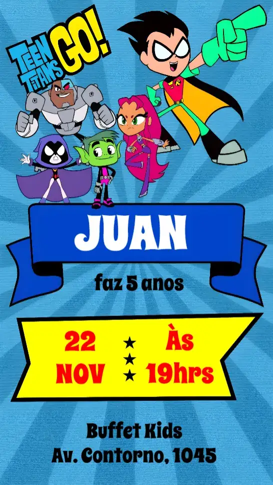 Convite Jovens Titãs – tema Aniversário Infantil Jovens Titãs, animação, super-heróis
