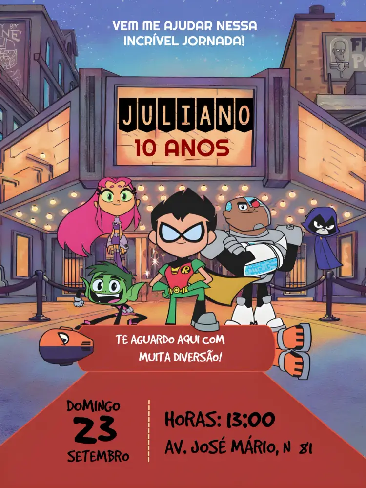 Convite Jovens Titãs Colorido