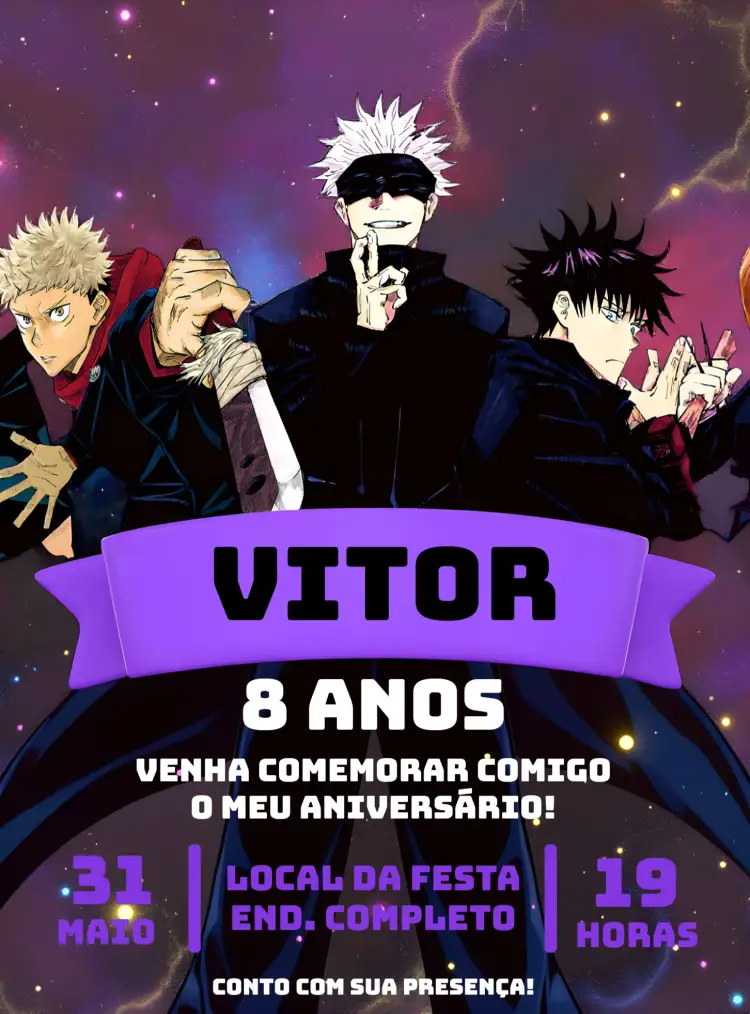 Convite Jujutsu Kaisen Desenho