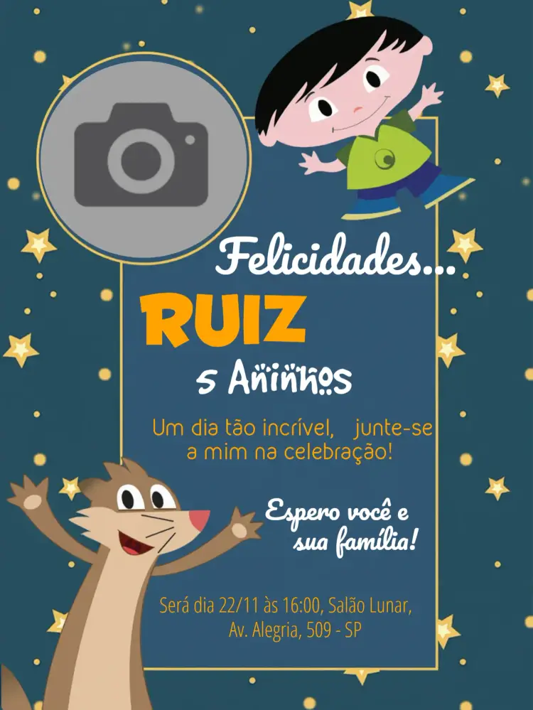 Convite Júpiter E Cláudio Show Da Luna Com Foto Azul
