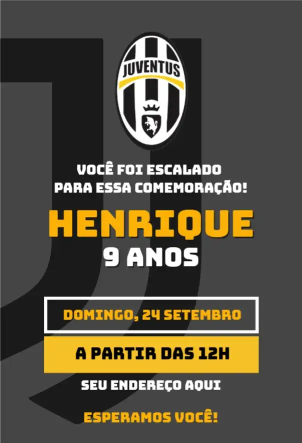Convite Juventus 3 – tema Aniversário colorido, moderno, esportivo, vibrante, dinâmico