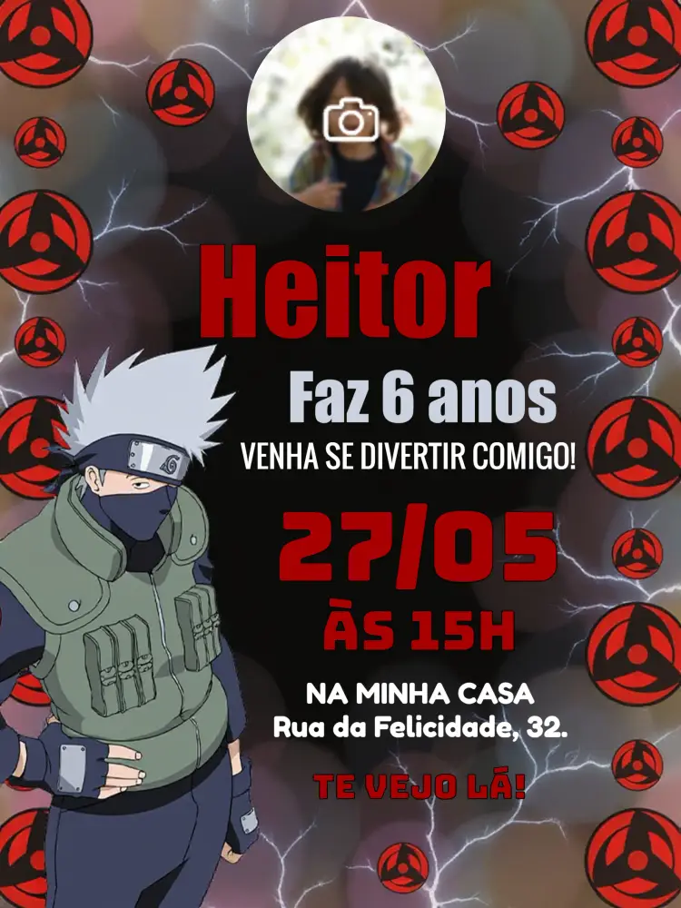 Convite Kakashi Com Foto Online
