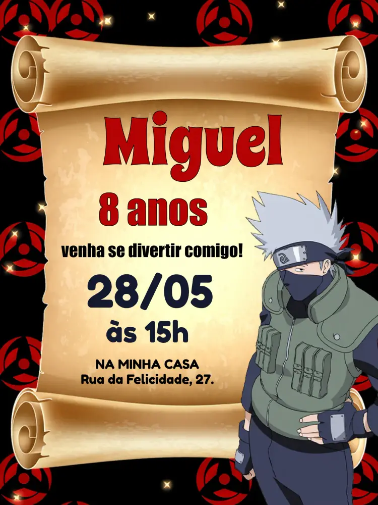 Convite Kakashi Naruto Amarelo