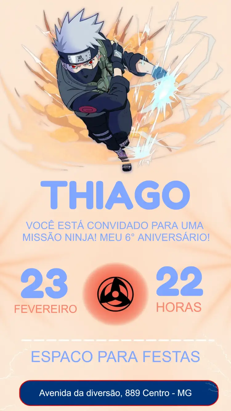 Convite Kakashi Naruto Azul