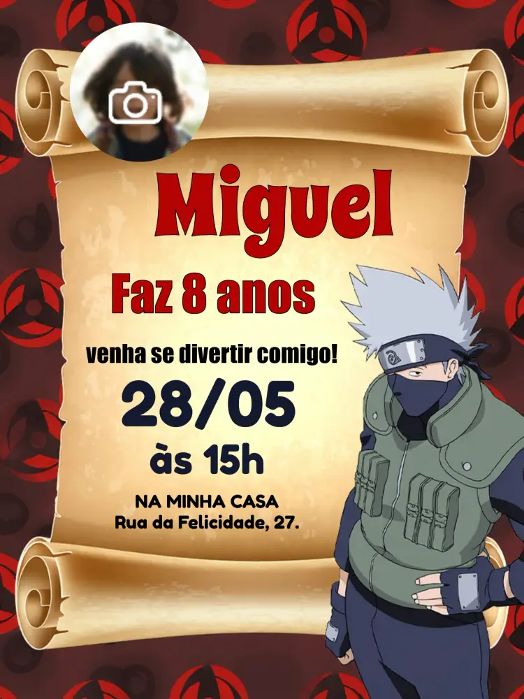 Convite Kakashi Naruto Com Foto Raposa