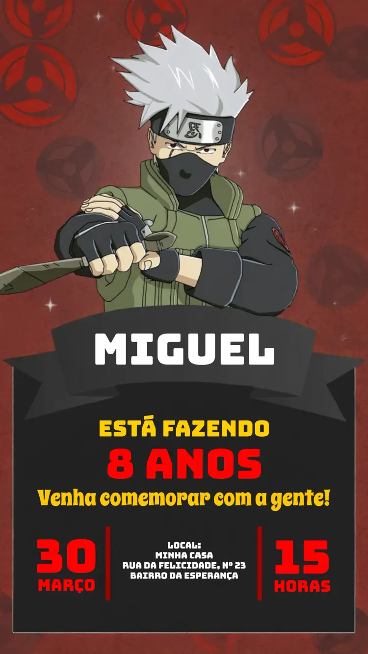 Convite Kakashi Naruto Ninja