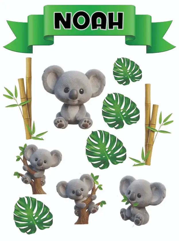 Convite Koala – tema Topo de bolo divertido, colorido, lúdico, animais, moderno