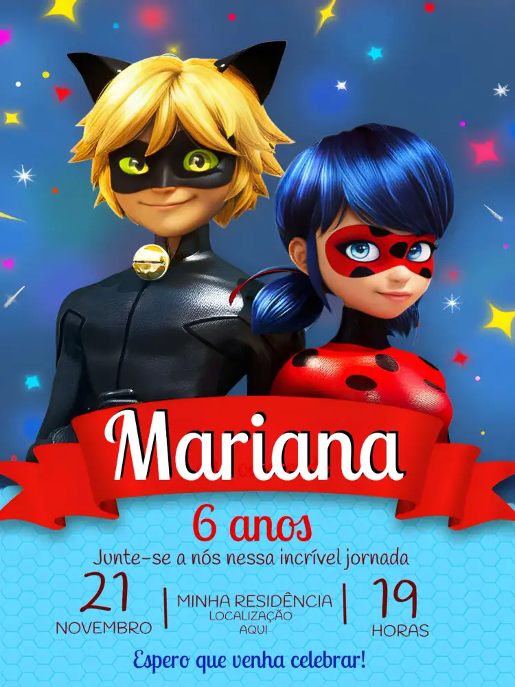 Convite Lady Bug E Cat Noir Adrien