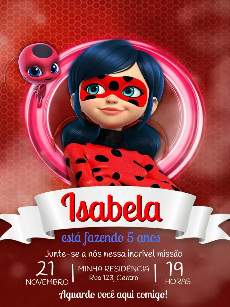 Convite Lady Bug E Cat Noir Adrien – tema Mais pesquisados colorido, aventura, infantil, moderno, temático