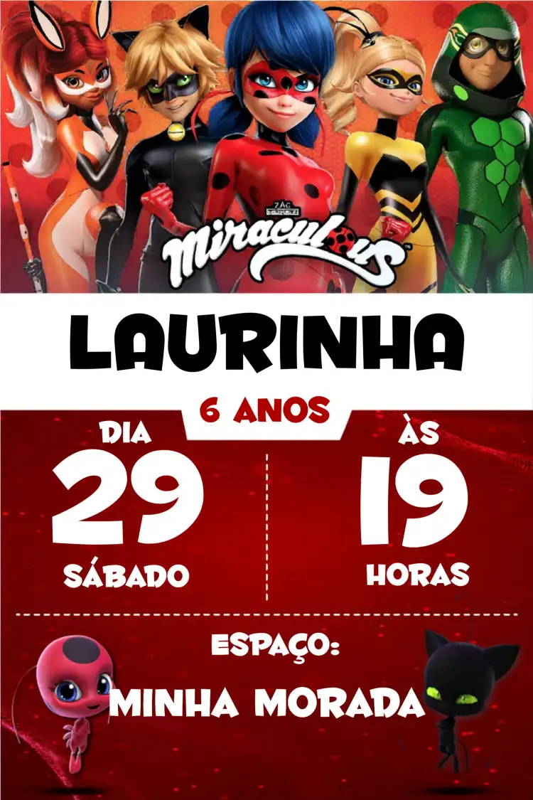 Convite Lady Bug Marinete – tema Mais pesquisados colorido, infantil, divertido, moderno, temático