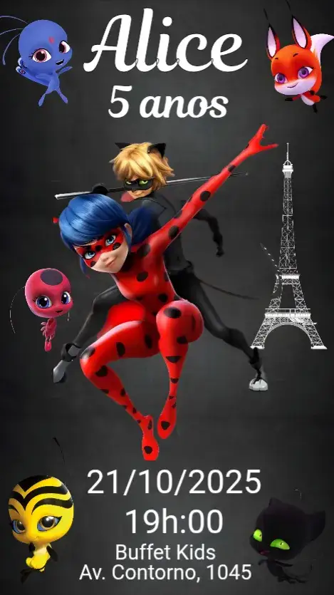 Convite Ladybug – tema Aniversário Infantil colorido, divertido, infantil, temático, heróis, moderno