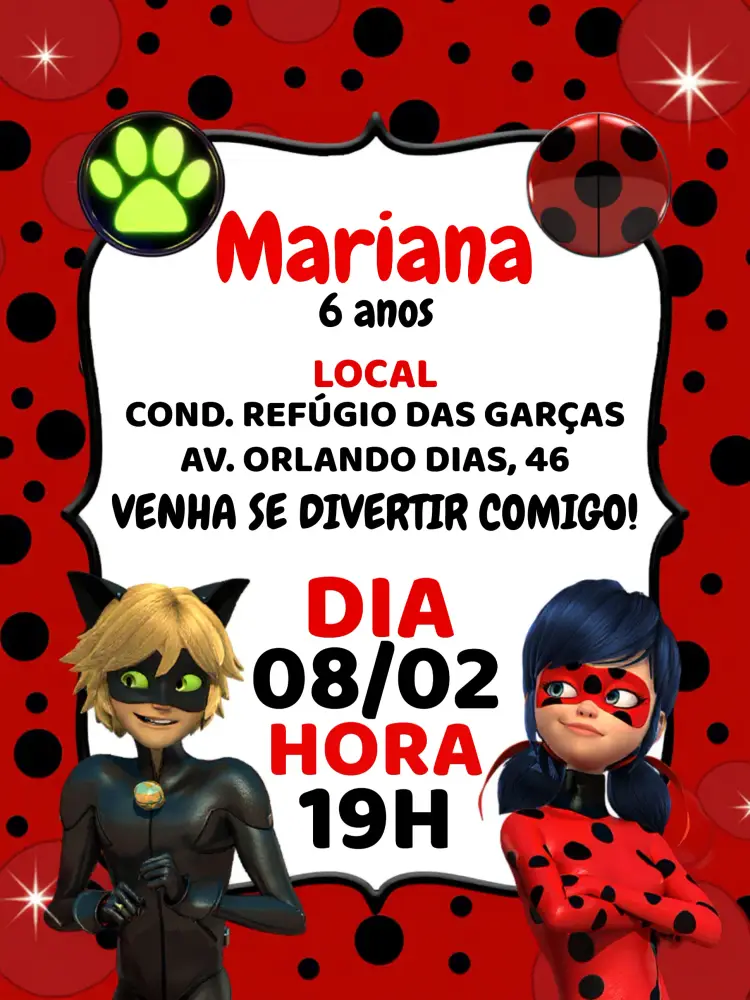 Convite Ladybug Miraculous Vermelho