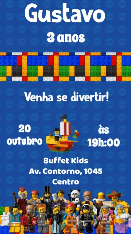 Convite Lego – tema Aniversário Infantil colorido, divertido, temático, moderno, lúdico
