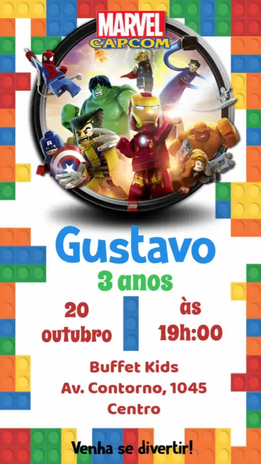 Convite Lego Super Heróis Marvel