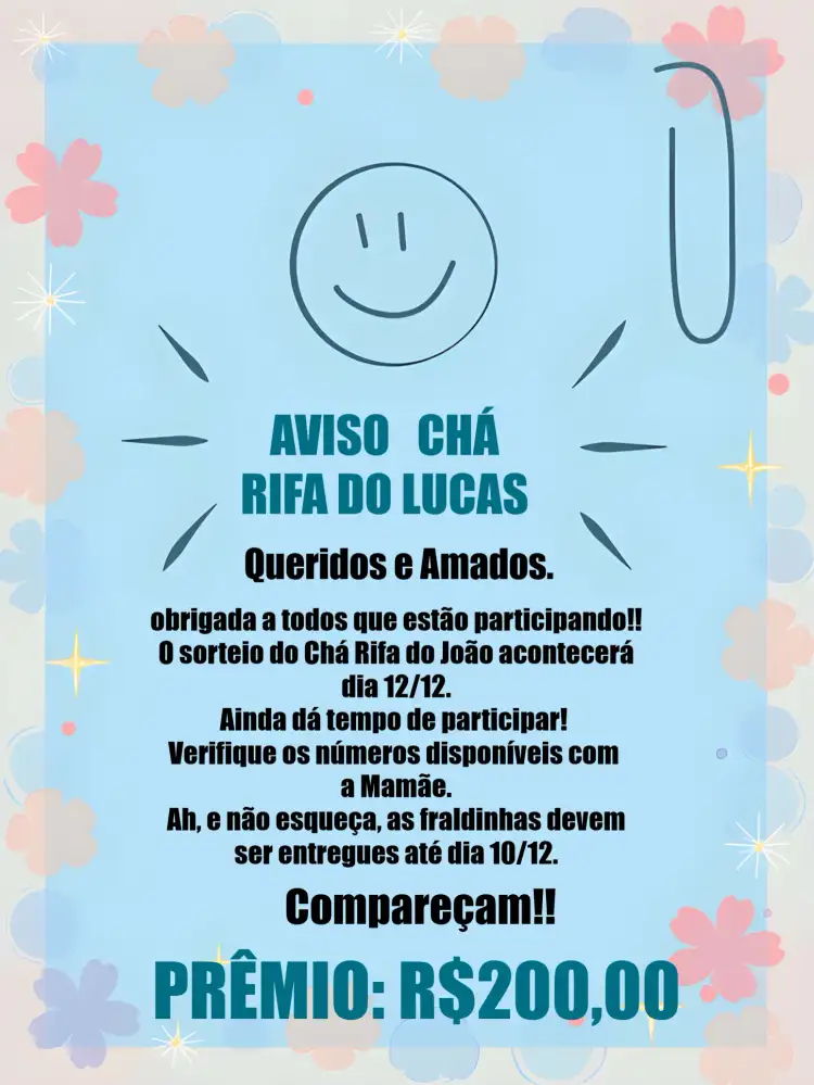 Lembrete Chá Rifa Azul Cobrar