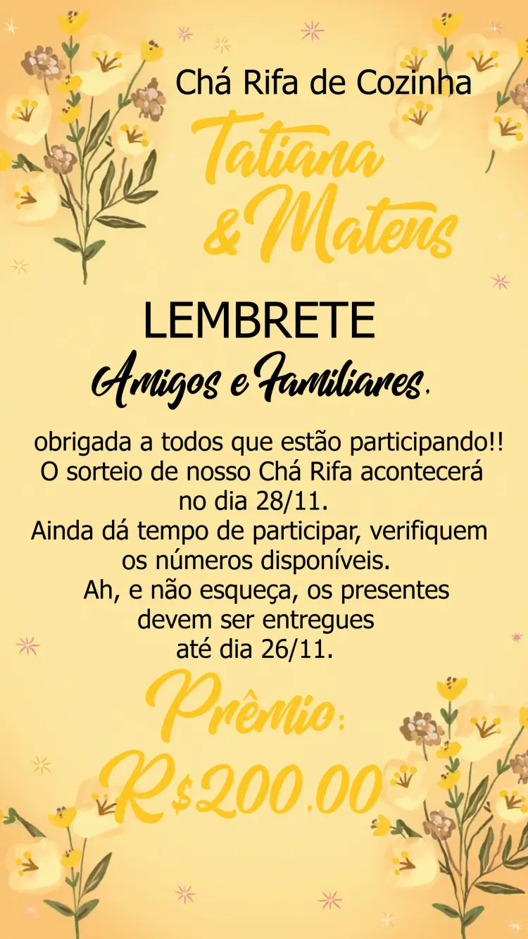 Convite Lembrete Chá Rifa De Cozinha Floral Itens
