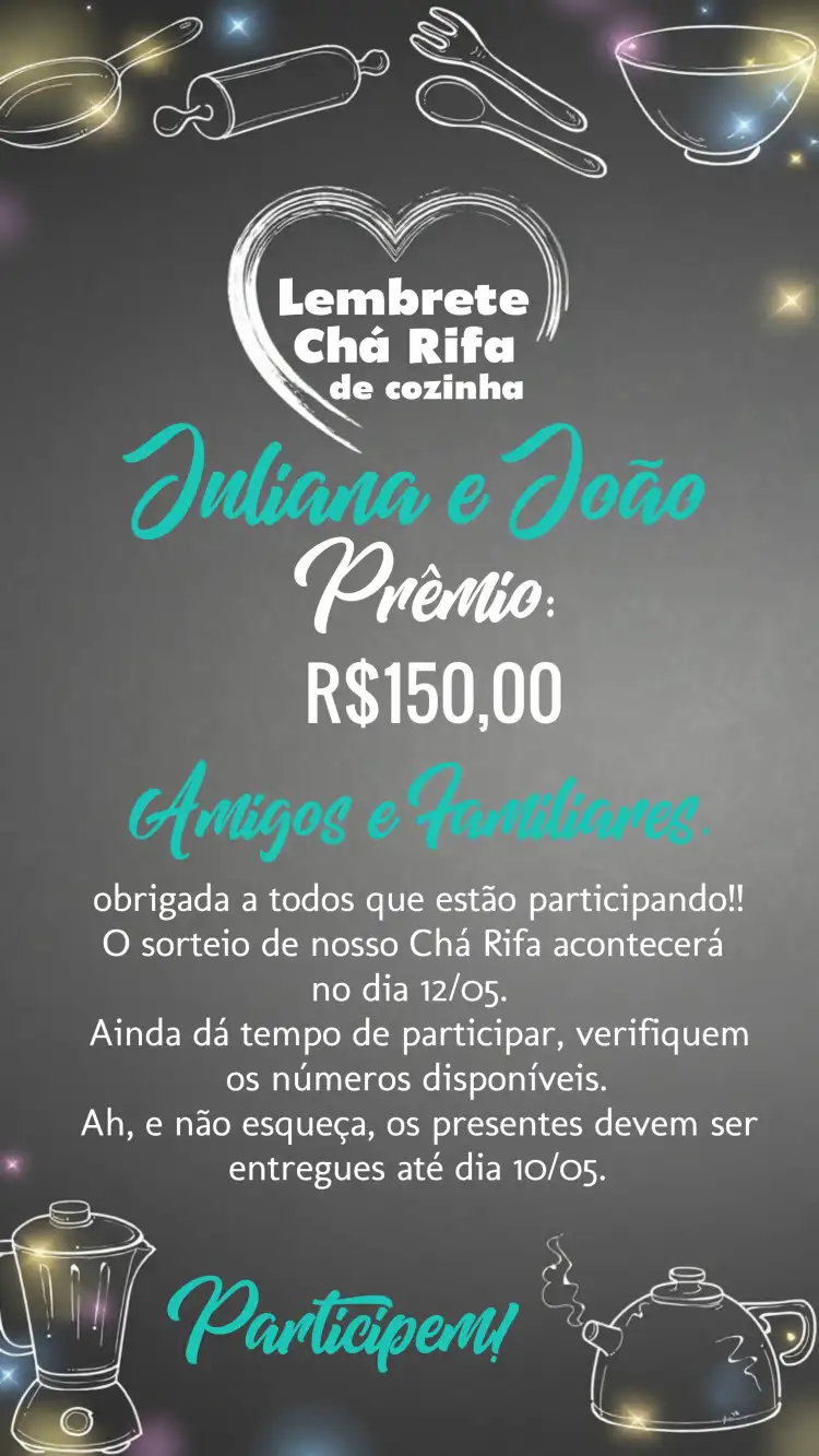 Lembrete Chá Rifa De Cozinha Quadro Negro Giz Laranja