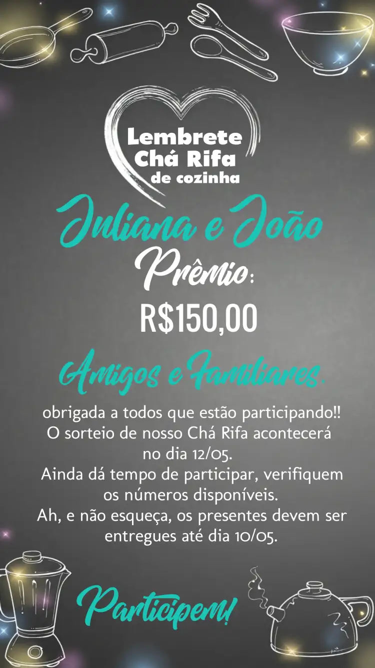 Convite Lembrete Chá Rifa De Cozinha Quadro Negro Giz Laranja – tema Chá de Panela quadro negro, laranja vibrante, estilo rústico, tons terrosos, design acolhedor, elementos de cozinha
