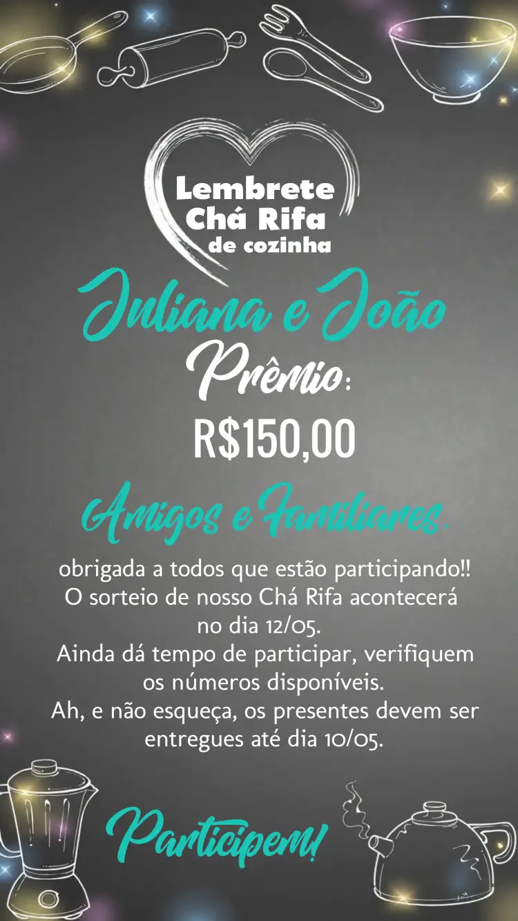 Convite Lembrete Chá Rifa De Cozinha Quadro Negro Giz Laranja