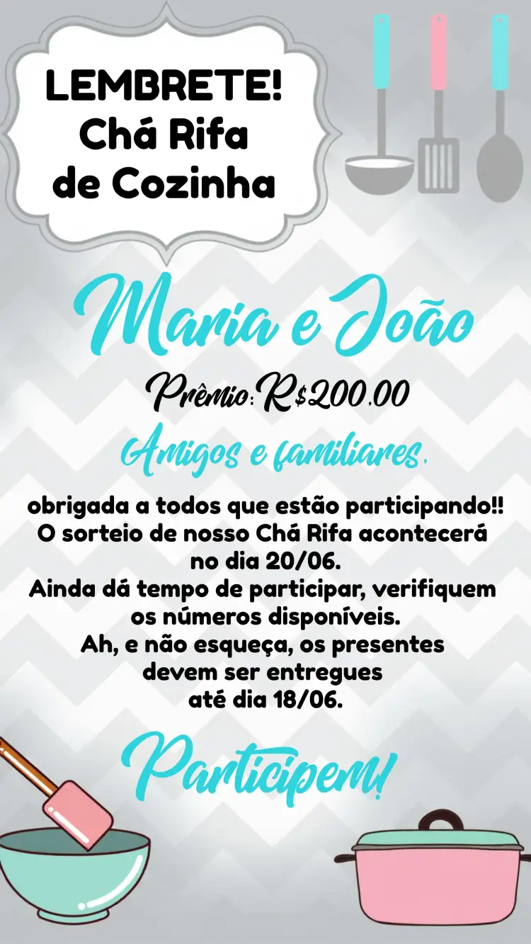 Convite Lembrete De Chá Cozinha Neutro