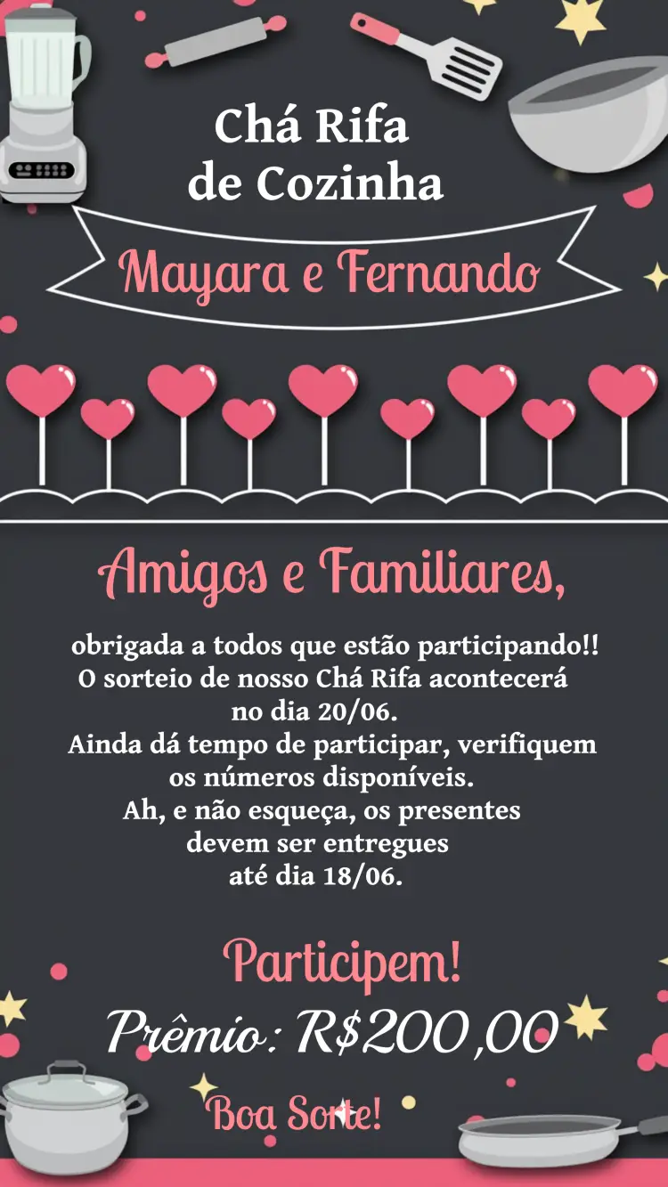 Convite Lembrete De Chá Rifa Cozinha Floral