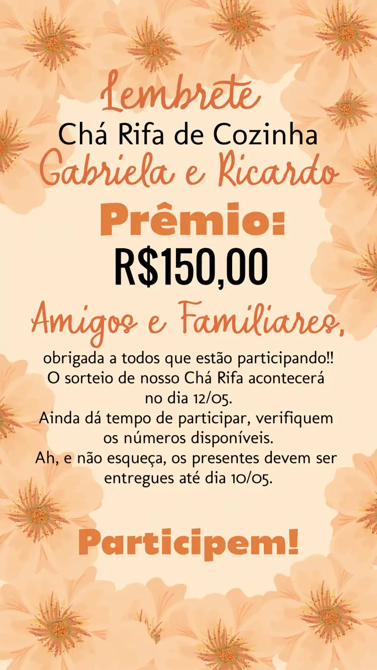 Lembrete De Chá Rifa Cozinha Floral Claros