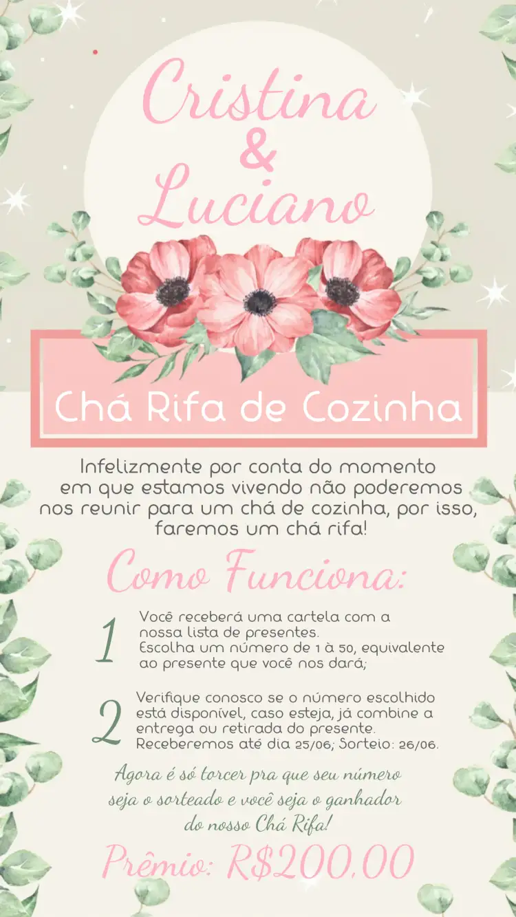 Lembrete De Chá Rifa Cozinha Panela