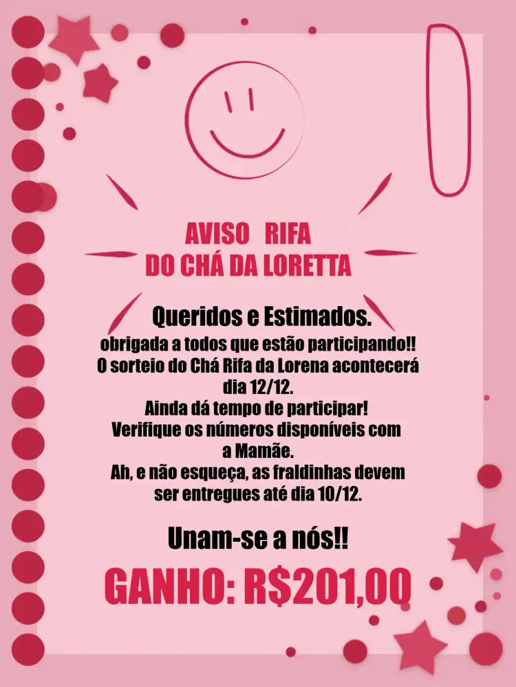 Lembrete De Chá Rifa Rosa Branco