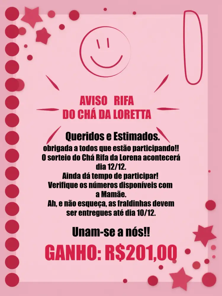 Convite Lembrete De Chá Rifa Rosa Branco – tema Chá Rifa rosa, branco, moderno, delicado, feminino, gráfico