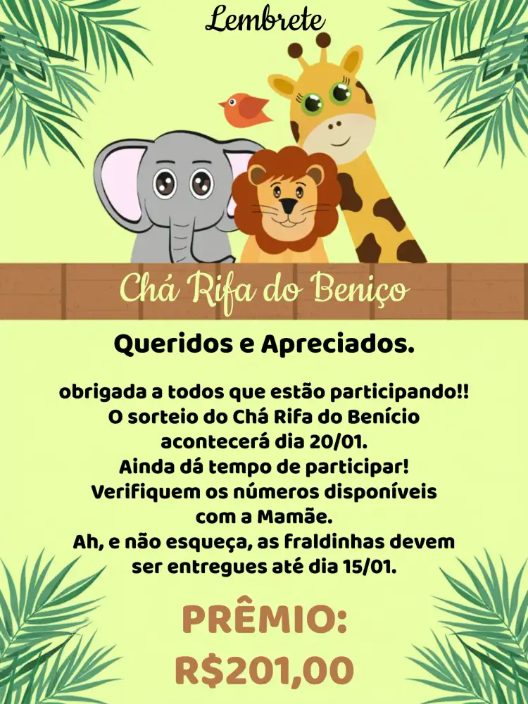 Lembrete De Chá Rifa Safari Floresta