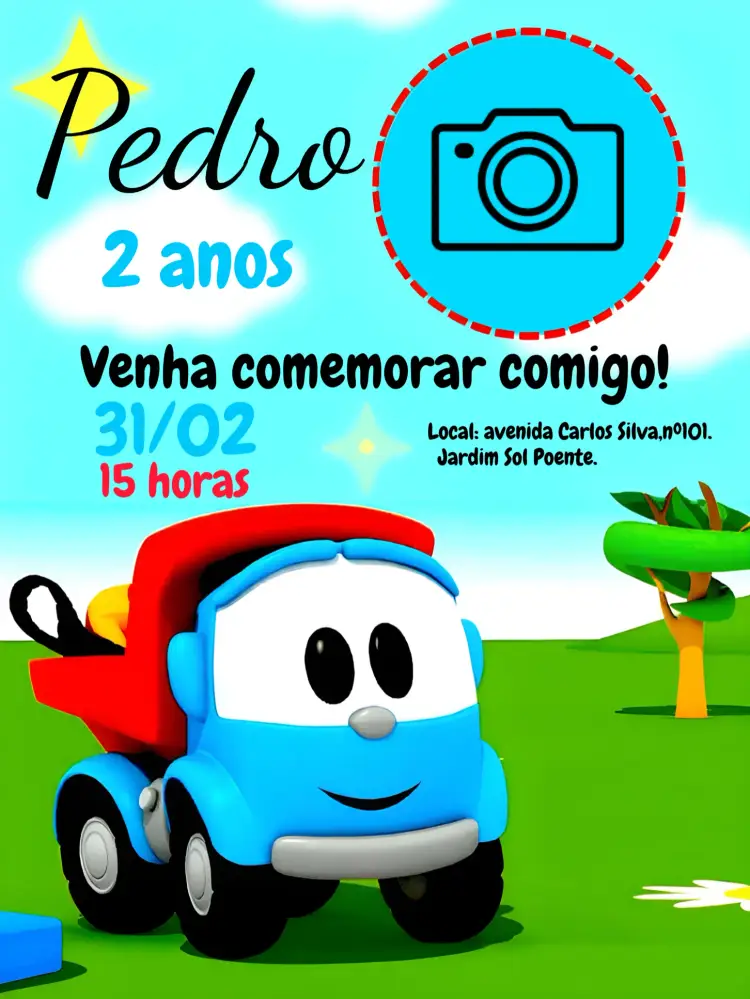 Convite Léo O Caminhão Com Foto Verde