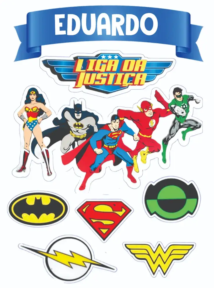 Convite Liga da Justiça – tema Topo de bolo colorido, divertido, moderno, super-heróis, infantil